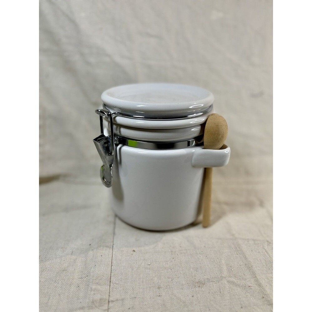 Sealing Jar White Ceramic Kitchen Storage With Wood Spoon NO GASKET